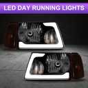 LED DRL SEQ Headlight Assembly Fit for 01-11 Ranger (Black/Amber)
