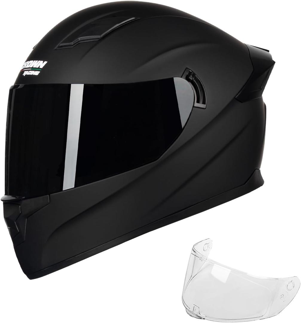 F 700 Black Full Face Motorcycle Helmet, DOT Approved, for Men and Womens Motorbike Helmets (Medium, Carbon fiber pattern)