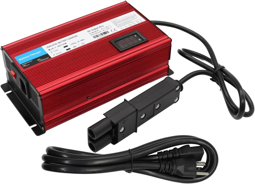 48 Volt 12 Amp Golf Cart Battery Charger with 2 Pin Style Plug Display of Shows Current and Voltage Compatible with G19-G22 Golf carts