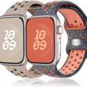 Sport Band for Apple Watch Bands Men Women,Recycled Plastic-Soft Breathable Silicone Strap for Nike+ iWatch Band  03-Desert Stone+Blue Flame, 38/40/41/42(s11/10)