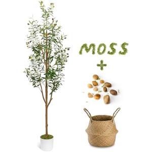 LuceAlberi 6FT Artificial Olive Tree - Indoor Tall Faux Olive Trees with Planter&Basket, Large Fake Olive Silk Tree Realistic Olive Plants with Branches and Fruits for Home Decor Office Living Room