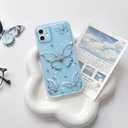 NITITOP Compatible with iPhone 11 Case Clear Bling Glitter Cute Metal Butterfly Pattern Sparkle Design for Women Girls Shiny Soft TPU Anti Yellowing Protective Cover - Blue