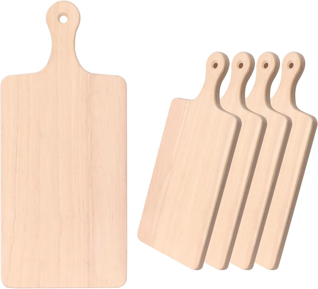 LZMS 4-Pack 13 1/2"x 7 1/2" Wood Serving Boards Set | Unfinished Wood Crafts with Handle | Wooden Cutting Boards Bulk for Charcuterie, Cheese, Meat, Bread, Vegetables & Fruits (Medium)