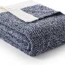 Snuggle Sac Navy Throw Blanket for Couch, Oversized Throw XL Super Soft Warm Blankets Cozy Knit Fuzzy Lightweight Throws for Sofa, Bed, Living Room, Heather Navy, 50x70 inches