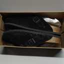 Women's Suede Clogs Men's Slip-On Mules Non-Slip Potato Shoes Arch Support Sandals with Adjustable Buckle for Indoor & Outdoor Use (Black )