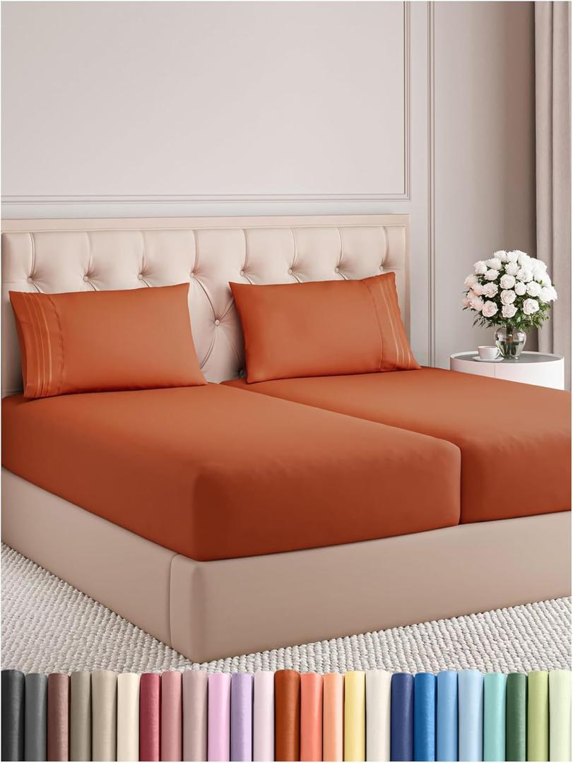 Split King Size 5 Piece Sheet Set - Comfy Breathable & Cooling Bed Sheets Set - Hotel Luxury Bedding for Women, Men, Kids, Teens, Boys & Girls - Deep Pockets and Wrinkle Free - Oeko-Tex - Terracotta Split King Size 5 Piece Sheet Set - Comfy Breathable & Cooling Bed Sheets Set - Hotel Luxury Bedding for Women, Men, Kids, Teens, Boys & Girls - Deep Pockets and Wrinkle Free - Oeko-Tex - Terracotta