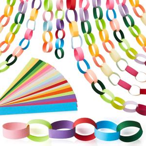 Lincia 600 Sheets Bright Paper Chain Strips Construction Paper 1 x 8 Inch Assorted Colors DIY Folding Strips with Double Sided Tape