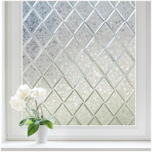 Haton Window Privacy Film Decorative Frosted Glass Window Film, Sun Blocking Stained Glass Clings, Static Cling Removable Stickers for Home Door Coverings, Lattice Pattern 17.5" x 157.4", Clear