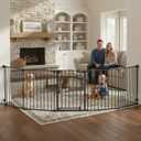 Mumeasy 126" Extra Wide Baby Gate for Doorways, Stairs & Fireplace, Auto Close Safety Dog & Pet Gate with Walk Thru Door, Childproof Fence for Hallway Kitchen House Indoor Outdoor,5 Metal Panels,Black