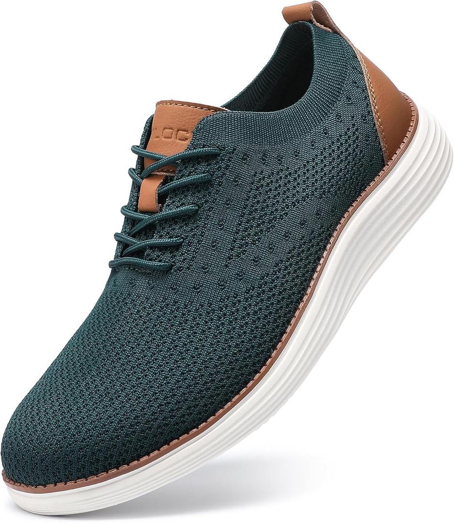 VILOCY Men's Casual Dress Sneakers Oxfords Business Mesh Breathable Walking Shoes Tennis Comfortable (12.5, Green)