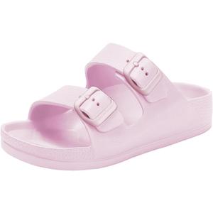 Kids Slides Sandals Boys Girls Toddler Double Buckle Water Shoes Shower Slippers for Summer Beach Pool Indoor Outdoor (Pink, 3-3.5)