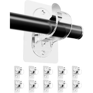 ANDGOO 10 Pack No Drill Curtain Rod Brackets, Renter Friendly Self Adhesive Curtain Rod Holders, Heavy Duty No Drilling Curtain Rod Hooks for Apartment Bedroom Bathroom Dorm Kitchen, Transparent
