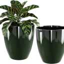 QCQHDU Plant Pots Set of 2 Pack,10 Inch Plant Pot for Indoor and Outdoor Plants with Drainage Hole,Flower Pots Modern Decorative Planter for Garden Plants (Green)
