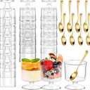 DI QIU REN 120 Pcs 5oz Dessert Cups with Golden Spoon, Plastic Dessert Parfait Cup Clear Appetizer Pudding Cup, Round Serving Goblet Cups Shot Glasse (Round Goblet60Pack)