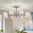 XINGQI 8-Light Brushed Nickel Modern Sputnik Chandeliers Semi Flush Mount Ceiling Light Fixture for Dining Room Bedroom Living Room Kitchen Entryway