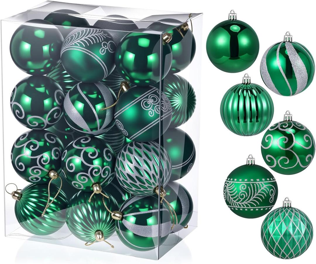 AceOrbit 24 Pcs Christmas Balls Ornaments 3.15 Inch Christmas Tree Ornaments Plastic Balls Elegance Modern Hanging Decoration for Xmas Tree Decorations(Green)
