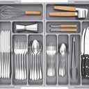Lifewit Large Silverware Drawer Organizer, Expandable From 21 to 36 Inches, BPA Free Plastic Utensil Tray for Kitchen, Adjustable Flatware and Cutlery Holder for Spoons Forks Knives, Gray