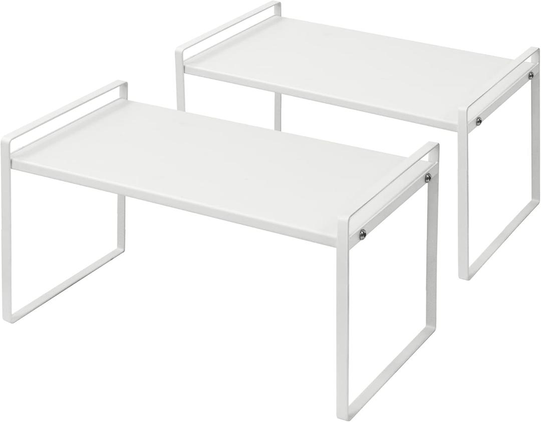 Nxconsu 2Pack Cabinet Shelves Stackable Organizer Rack Riser for Kitchen Cabinet Pantry Cupboard Counter Countertop Home Organization Storage Space Saver Heavy Duty Metal Nonslip White Tall (16.1W  8.3D  9.5H)