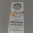 Do Not Disturb Meeting In Progress - Vibrant Colored Printed Door Hanger Sign - for use in Business, Corporate, Home Office & Workplaces. Shipped Globally. TABLE ICON.