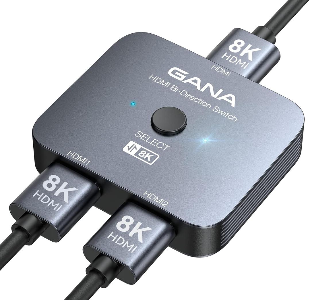 GANA HDMI 2.1 Switch, 8K HDMI Switcher Splitter Bi-Directional 2 in 1 Out, 4K@120Hz,8K@60Hz, 48Gbps Aluminum Ultra HD HDMI Hub Compatible with PS5/4,Xbox,Roku,Apple TV,Fire Stick (Gray)