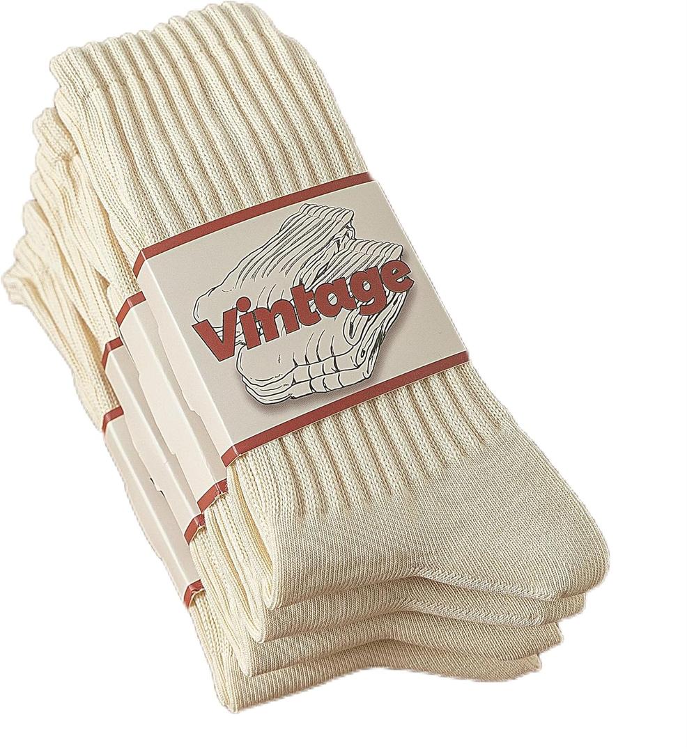 DAUCO 4 Pairs Natural 98% Cotton Socks for Women & Men Crew Seamless Cozy Fall Socks Breathable Unisex Slouchy Socks (10-13)