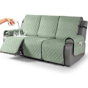 TAOCOCO 100% Waterproof Recliner Covers, Recliner Sofa Covers with Leg Straps, Reversible Recliner Couch Cover for Reclining Chair, Washable Couch Protector for Pets Kids(3 Seater, Sage Green)