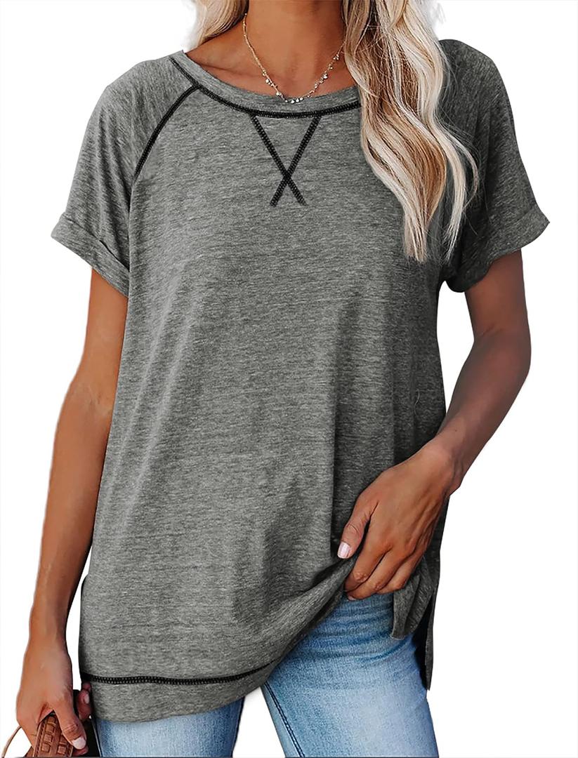 Aokosor Summer Tops for Women Casual 2025 Loose Fitting Outfits Workout (Gray, S)