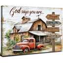 Rustic God Says You Are Wall Art Farmhouse Country Barn Canvas Picture Office Decor Christian Bible Verses Poster Vintage Red Old Truck Prints for Bedroom Living Room Kitchen Home Decoration 24x36"