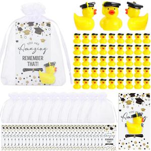 Chunful 72 Sets Class of 2025 Graduation Gifts Resin Ducks Funny Duck with Inspirational Congratulation Cards Organza Bags for School Student College Son Daughter Preschool Graduation Party Supplies