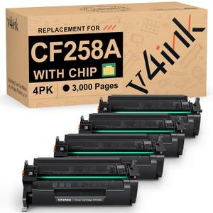 v4ink 58A CF258A Black Toner Cartridge (with Chip) Compatible Replacement for HP CF258A 58A 58X Toner Cartridge for HP Pro M404dn M404n M404dw MFP M428fdw M428fdn M428dw M406dn M430f Printer, 4 Pack