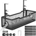 Under Desk Cable Management Tray Black, Cinati Wire Organizers No Drill, Cable Tray with Clamp for Wire Management, Cord Organization Box for Office, Home - No Damage to Desk (13.4"-1 Pack)