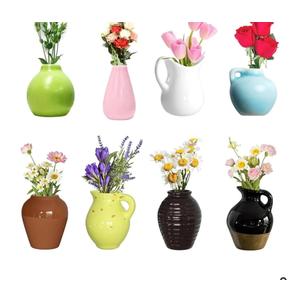 Pawnoc Mini Resin and Glass Vase Fridge Magnets 12 Pack with 7 Colors of Artificial Flowers for Refrigerator Kitchen Locker Office Mixed Material Magnetic Decoration, Set of 2