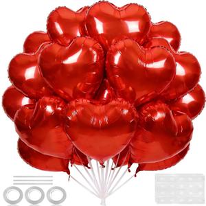 18 Inch Red Heart Balloons, 50 Pcs Valentine's Day Foil Heart Shaped Balloons Decoration for Romantic Valentines Wedding Bridal Shower Anniversary Engagement Valentine's Day Party Supplies