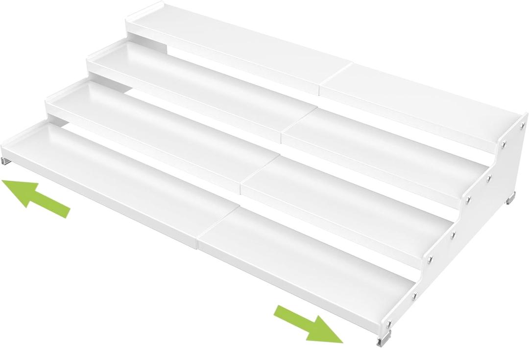 Expandable 4-Tier Step Spice Rack Organizer for Kitchen Cabinet Modern Design and Non Skid Space Saving Storage Shelf for Countertop Cabinets Pantry(1Pack/White)