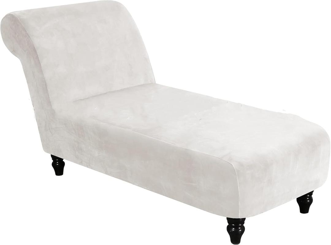 Luxury Velvet Chaise Lounge Slipcover  High-Stretch, Machine Washable Cover for Armless Chaises  Indoor Chaise Cover for Living Room, Sofa, Bedroom (White) (Ivory)