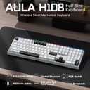 Aula H108 Wireless Silent Mechanical Keyboard with Number Pad Hot Swappable | Full Size Keyboard with Gasket Structure, RGB Backlit Light Box, Computer Gaming Keyboard with PBT Keycaps for PC/Office
