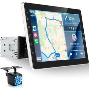 10 inch Single Din Car Stereo 10.1 Touchscreen Radio with CarPlay | Android Auto/Mirror Link/Bluetooth/1080P Screen/EQ Audio/Car Play/SWC +Backup Camera