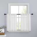 PONY DANCE Cafe Curtains 24 inch Length Set of 2, White Linen Textured Semi Sheer Boho Farmhouse Short Curtains for Small Bathroom RV Basement Country Half Window Tier for Kitchen, 26 inch Wide