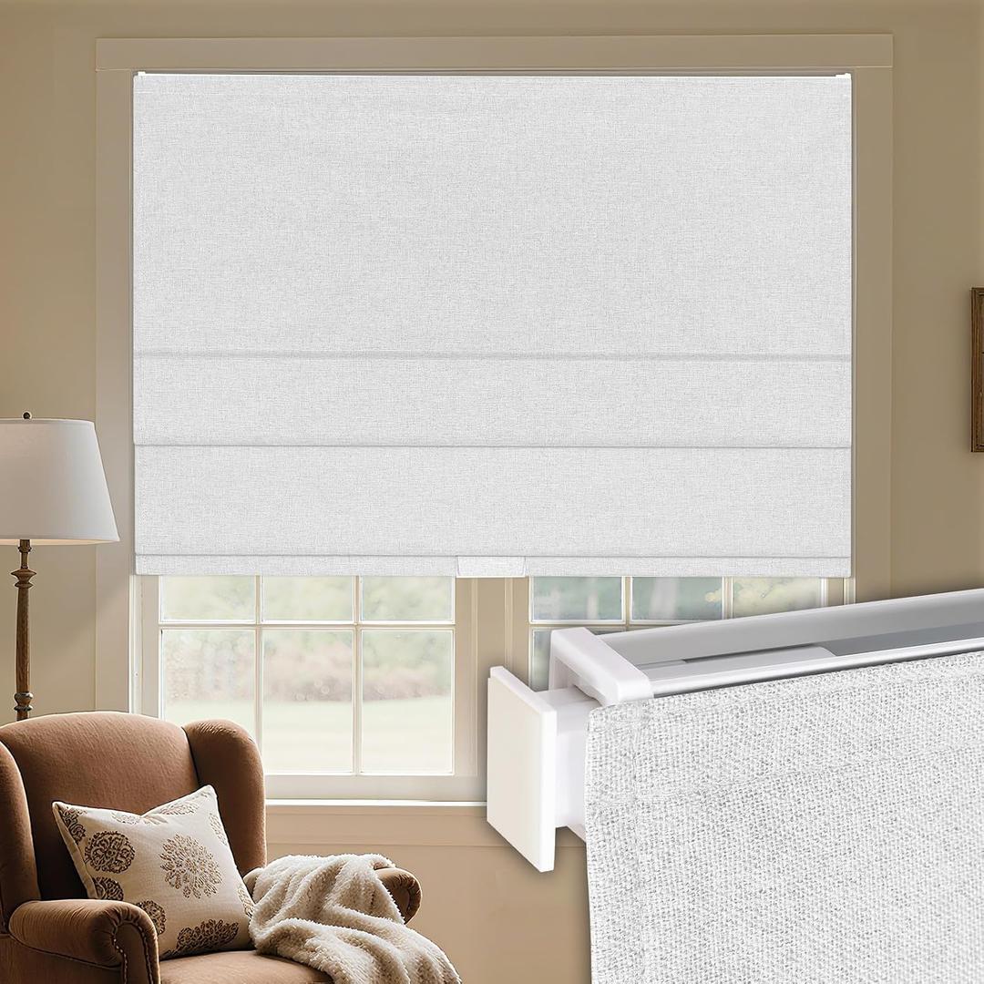 Grandekor No Drill Cordless Roman Shades for Windows,33" Wx64 H,Blackout Fabric Blinds for Indoor Windows,UV Privacy Protection Thermal Insulated,Easy Install,Blocking Roman Blinds for Home,White
