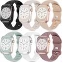 6 Pack Silicone Sport Bands Compatible with Apple Watch Band 38mm 40mm 41mm 42mm 44mm 45mm 46mm 49mm Women Men, Soft Strap Waterproof Wristband for iWatch Series 10 9 8 7 6 5 4 3 2 1 Ultra SE (Black/Starlight/Milk Tea/Succulent/White/Smoke Violet)