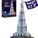CubicFun 3D Puzzles LED Dubai Burj Khalifa 57.5" H Architecture Building Model Kits for Adults, Souvenir Decoration and Birthday Gifts for Men and Women, the Tallest Tower 136 Pcs