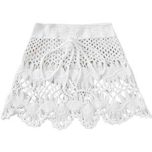 SHENHE Girl's Swimsuit Coverup Crochet Skirt Cover Up for Swimwear Hollow Out Beach Skirt (White), 11Y