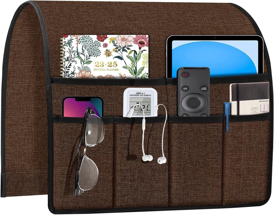Joywell Recliner Organizer with 6 Pockets Armchair Caddy Remote Control Holder for Couch Armrest Organiser Non Slip Sofa Arm Chair Caddie Storage for Magazine, Tablet, Phone, iPad, Brown (19'' x 35'')