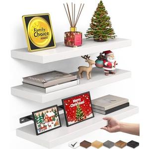 BAYKA White Floating Shelves for Wall – Rustic Wood Wall Shelves with Metal Brackets for Bathroom, Bedroom, Kitchen, or Living Room Decor Organization – Set of 3, Sturdy Storage with 22lb Capacity