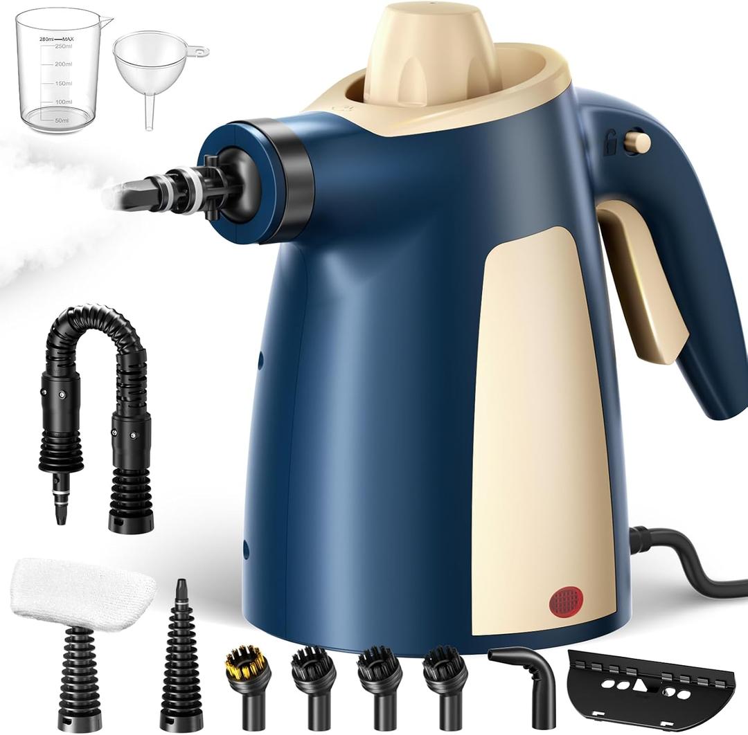Steam Cleaner Upgrade, 12 PCS Accessories & Safety Lock, 350ML Large Capacity, Steamer for Car, Home, Upholstery, Kitchen, Dusty Blue  Enhanced Edition with Upgraded Performance