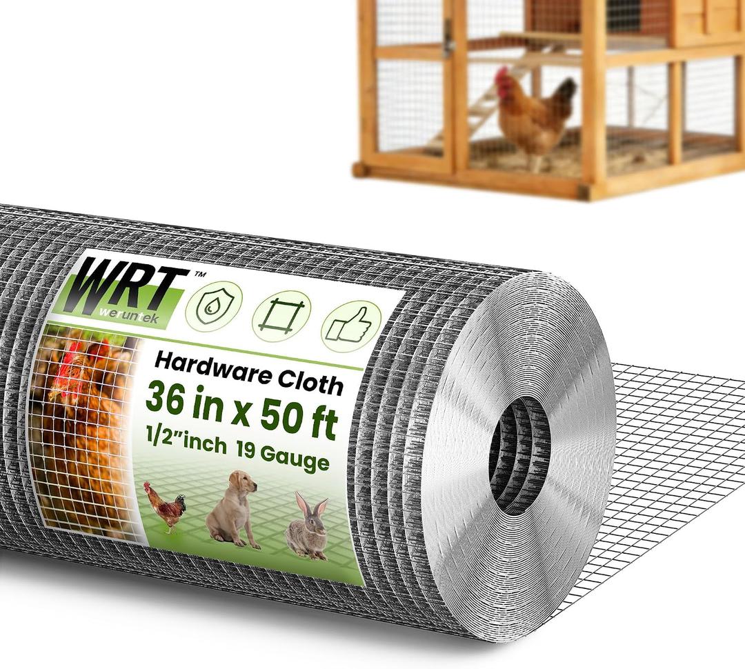 1/2 inch 36inx 50ft Hardware Cloth Chicken Wire Fencing 19G, Hot Dipped Galvanized After Welding, Wire Mesh Roll, Garden Fence, Poultry and Rabbit Barrier, Outdoor Metal Fencing