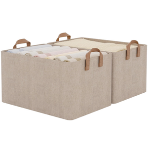 StorageWorks Storage Bins, Fabric Storage Bins for Shelves, Extra Large Storage Baskets with Metal Frame, Closet Baskets and Bins with Handles, Jumbo, Brown and Beige, 2-Pack
