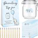 Roowest Baby Shower to Baby Advice Cards for New Parents to Be - Tip Jar Sign for New Parents 60 Parenting Advice Cards 10 HB Pencils 2 Cute Stickers 1 Pet Bottle for Guests Games(Blue Elephant)