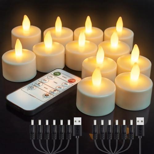 Rechargeable Tea Lights with Remote, Led Candles Flickering Flameless Tealights Candles, Battery Operated Candles for Home Restaurant Hotel Party Halloween Decorations, 12 Pack