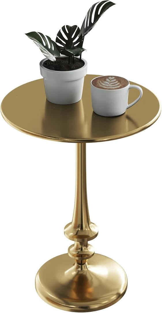 Lavish Home Iron Pedestal Table, Antiqued Gold Side Table, 16”W x 22”H